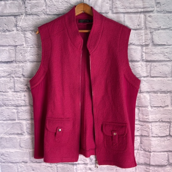 Picadilly Fashion Jackets & Blazers - Piccadilly Fashion Women’s Wool Blend Magenta Vest Ribbed Sides Zipper Front  XL
